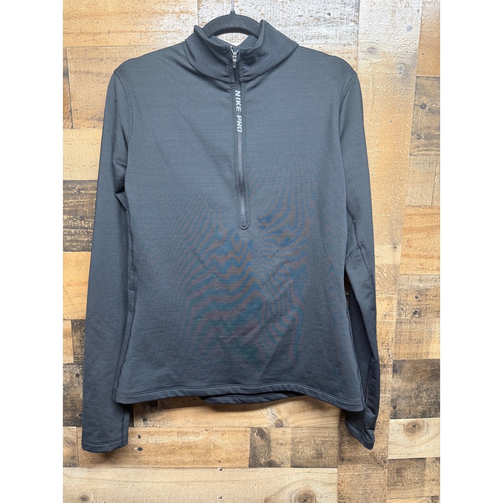 Nike Pro Hyperwarm Womens XL Black Quarter Zip Cutout Back Long Sleeve Top